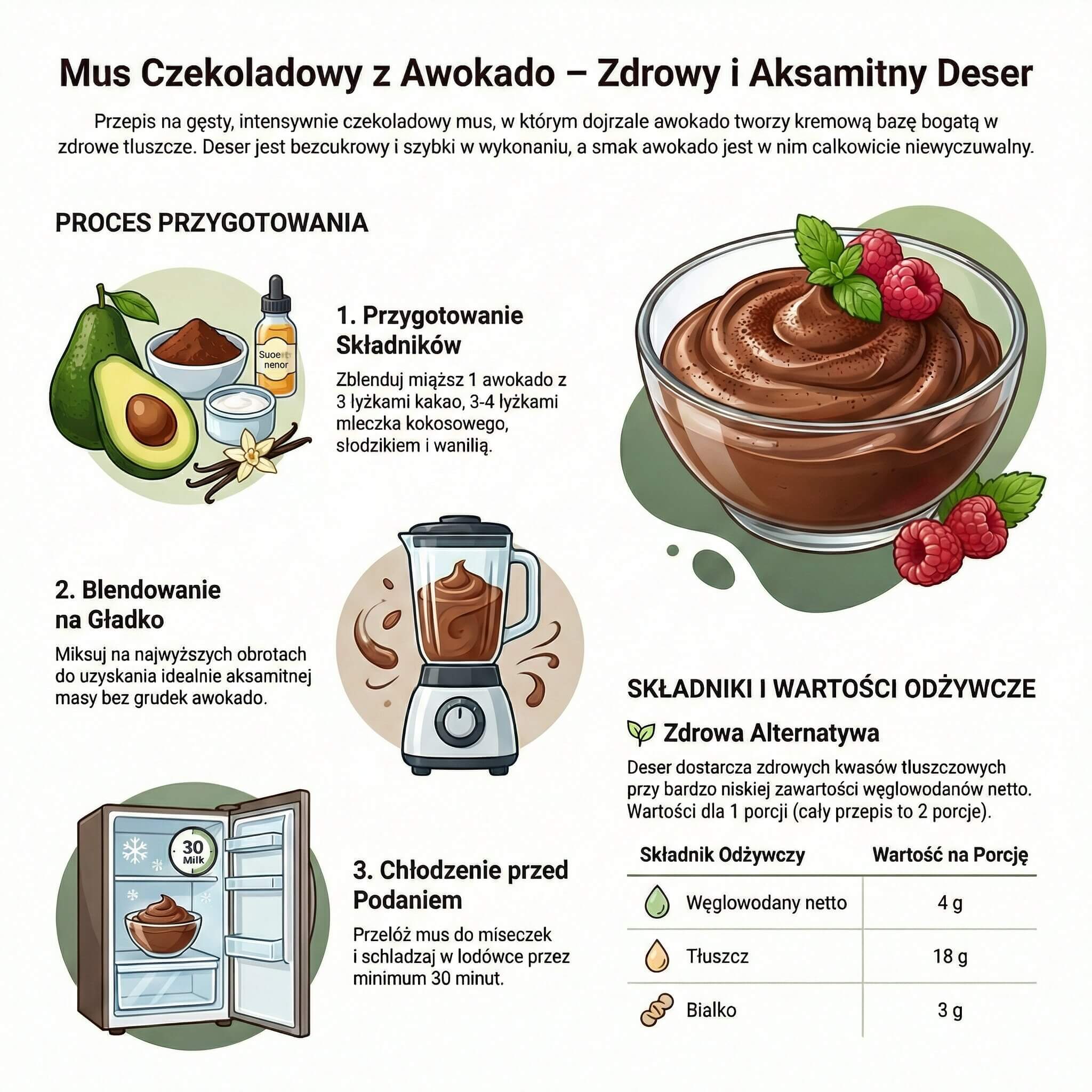 Mus czekoladowy z awokado - przepis.