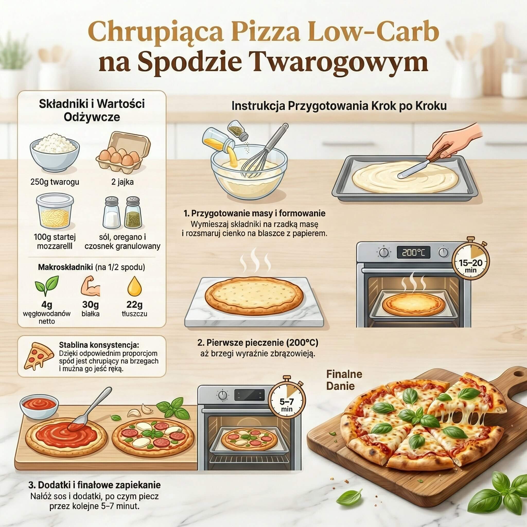 Pizza na spodzie serowo-twarogowym - przepis.