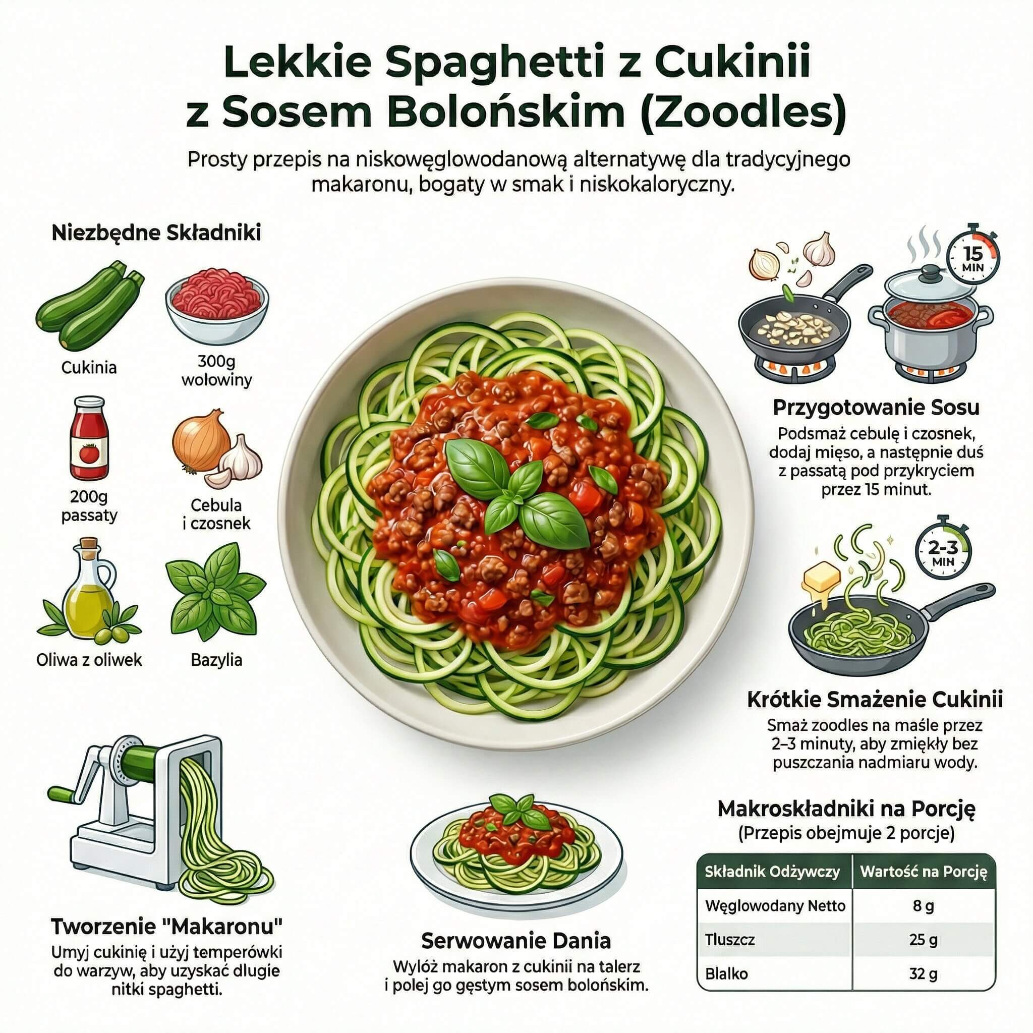 Spaghetti z cukinii (Zoodles) z sosem bolońskim - przepis.